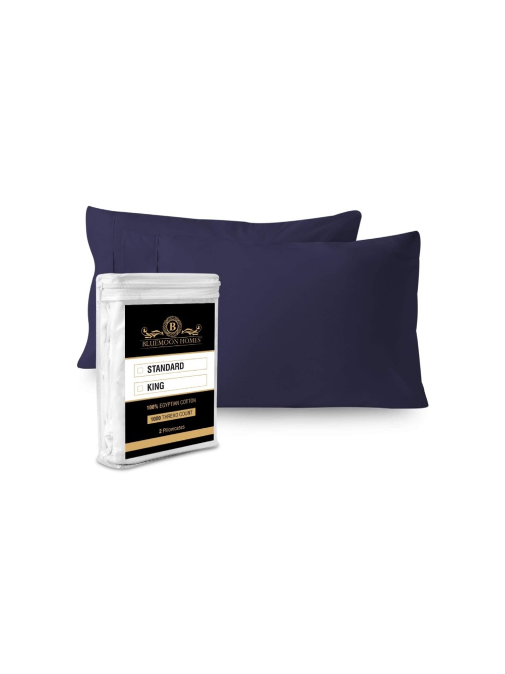 Luxury 100% Egyptian Cotton Pillowcases 1000 Thread Count - KING SIZE - BLUE